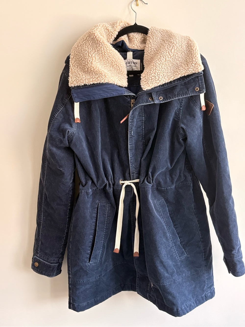 Burton Women’s Insulated Corduroy Jacket Hooded Navy Blue Size XL